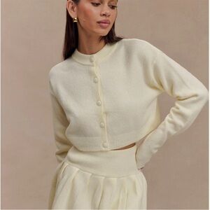 Meshki Shelby Knit Cropped Button Cardigan Sweater in Ivory Marle Size Small